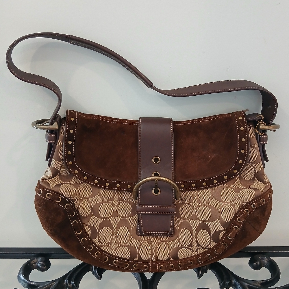 Vintage Coach Brown Jacquard Signature Carryall Satchel Bag